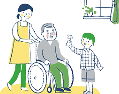 車椅子に乗る男性と車椅子を押す女性
